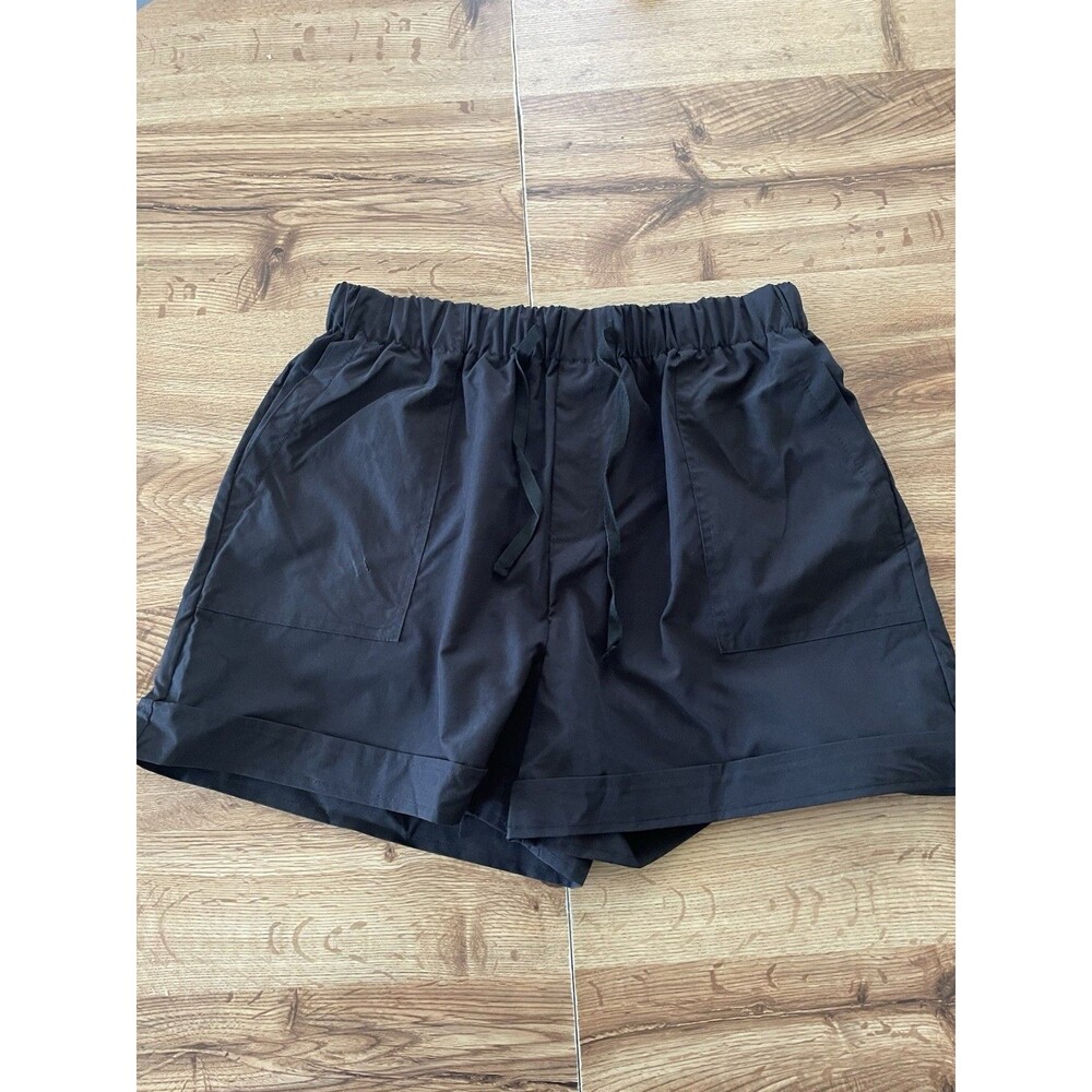 Men's Black Solid Sweat Shorts M Drawstring Closure Elastic Waist